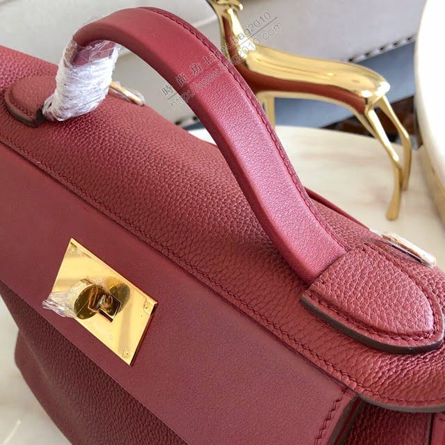 Hermes包包 愛馬仕Hermes Kelly2424 寶石紅 金扣 togo小牛皮 半手工制 Hermes休閒女款手提包  am1927